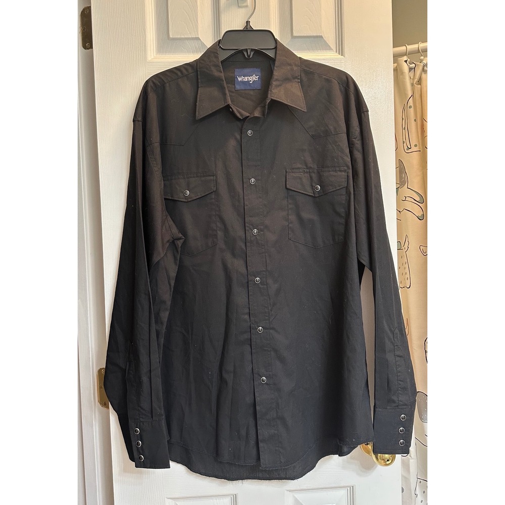 Wrangler Mens Black Western Pearl Snap Long Sleeve Shirt Large Cowboy Workwear